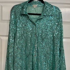 POL Womens Long Sleeve Collared Blingy Button Up Shirt Size Small NWT